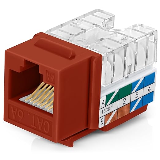 Everest 90° Angled RJ45 Cat6A Keystone Jacks 10-Pack in Orange - Slim Profile Female RJ45 Connectors - Cat 6A Keystone Jack - Compatible with 90° Angled Speed Termination Tool - easyJACK (B094WB91H3)