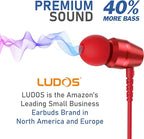 LUDOS OMNITONE Wired Earbuds in-Ear Headphones, 5 Years Warranty, Earphones with Microphone, 3.5 mm Jack Corded Ear Buds, Videoconference for iPhone, Samsung, Laptop, Kids, School Students - Red