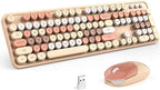 KNOWSQT Wireless Keyboard and Mouse Combo - MilkTea Colorful 2.4G Typewriter Full-Size Cute Keyboards - USB Receiver Plug and Play, for Computer, PC, Laptop, Desktop, Windows