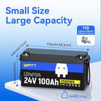 24V 100Ah LiFePO4 Lithium Rechargeable Battery, Max.2560Wh, Built-in 100A BMS, A+ Cells, Low-Temperature Protection, Higher Power Output Efficiency - Ideal for RVs, Other 24V Equipment
