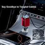 [2025 Mirco-Version] 4 in 1 Retractable Car Charger,69W Car Charger USB C,Cigarette Lighter Adapter,Fast Charging for iPhone 16e/16/15/14,13,Android (Red, for Lightning+USB-C)