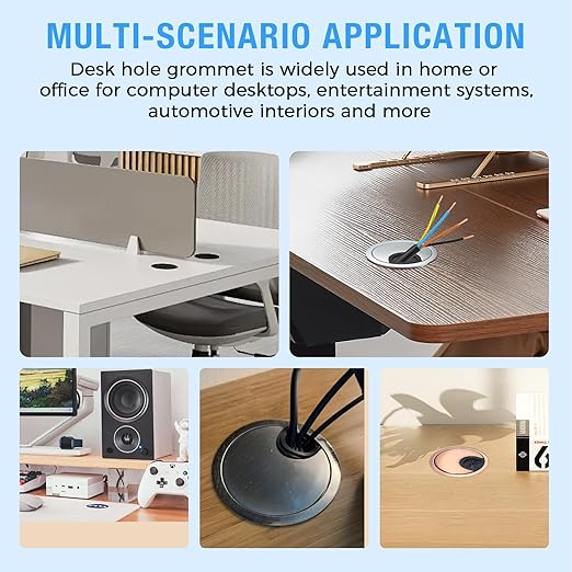 Desk Grommet 2-3/8" (60 mm), Desk Cord Hole Cover, Cable Grommet Metal Zinc Alloy Materilal, Desk Hole Grommet for Office and Home Table Cable, Detachable Cable Cord Organizer (Flat Black 1 Pcs)