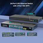 26 Port 2.5Gb Unmanaged Ethernet Switch with 24* 2.5G Base-T Ports, 2* 10G SFP+ Ports. GiGaPlus 2.5Gbps Network Switch for 2.5Gbps NAS/PC, WiFi6 Router, Wireless AP. Fanless Design, Plug and Play
