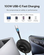 Baseus USB C Cable, 100W 2-Pack 6.6ft Retractable USBC to USBC Fast Charging Cable, 7-Stage Length Preset Retractable Type C Cord for iPhone 16 15 Pro Plus Pro Max, MacBook, iPad Pro, Samsung S24/S23