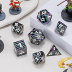 Dungeons and Dragons Dice, Metallic Stripes Dice with Gift Case, Metal Polyhedral Dice Sets for Tabletop Games D&D Role Playing Game (Black Nickel-Purple Green)