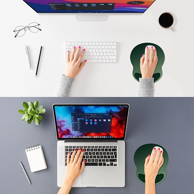 ITNRSIIET Ergonomic Mouse Pad with Comfort Gel Wrist Rest, Non-Slip PU Base, Smooth Textured Surface, Reduces Hand Fatigue & Wrist Pain, 8.7 x 7.2 Inch for Office Gaming Home, Deep Green Gradient