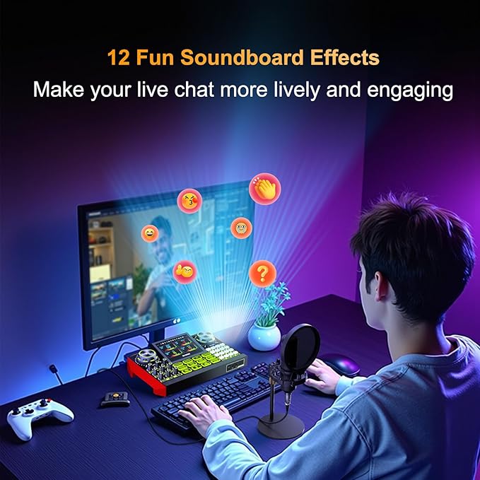 Podcast Equipment Bundle – Condenser Microphone with 3.5mm Audio Interface, Live Sound Card & Soundboard for PC, for Podcasting,Singing, Phone Streaming