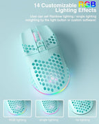 SM600 Honeycomb Shell Gaming Mouse Wireless,8000 DPI Tri-Modes BT5.1/2.4G Wireless/Type-C Wired Gamer Mouse with 2 Side Buttons, Macro Programmable and RGB Light for PC/Mac/Laptop,Green