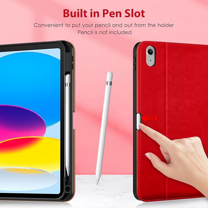 DTTO for iPad 11th (A16)/ 10th Generation Case with Keyboard (2025/2022), 7 Colors Backlit Wireless Detachable Keyboard Leather Folio Cover with Pencil Holder & Pocket, Bright Red