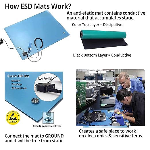 RubberStat Dual Layer ESD Workstation Rubber, Soldering, Cell Phone Repair- 48"x50' Green