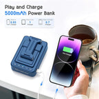 TechGlow Gifts for Men Women Foldable Cellphone Stand with Bluetooth Speaker and Power Bank Birthday Gift Idea for Mom Dad Cool Gadget Tech Gifts-Blue