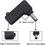 90W PD Type C to DC5521 Power Converter USB C to DC 5521 Laptop Charging Adapter 19V 4A Type C Female to DC 5.5 x 2.1mm Male Power Adapter for Studio and Travel [PD-5521]
