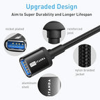 ITD ITANDA 6FT USB Extension Cable USB 3.0 Extension Cord Type A Male to Female 5Gbps Data Transfer for Keyboard, Mouse, Playstation, Xbox, Flash Drive, Printer, Camera and More, Black