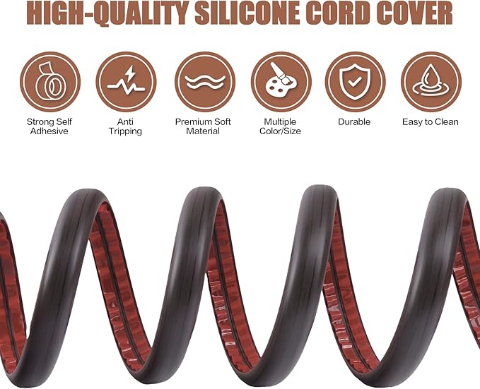 Floor Cord Cover Self Adhesive Cord Hider,10FT Cable Management, Extension Strip Protector for Wires, Prevent Cable Trips for Offices, Gyms, Exhibitions Cavity:0.39"(W) x 0.27"(H) Black Wood