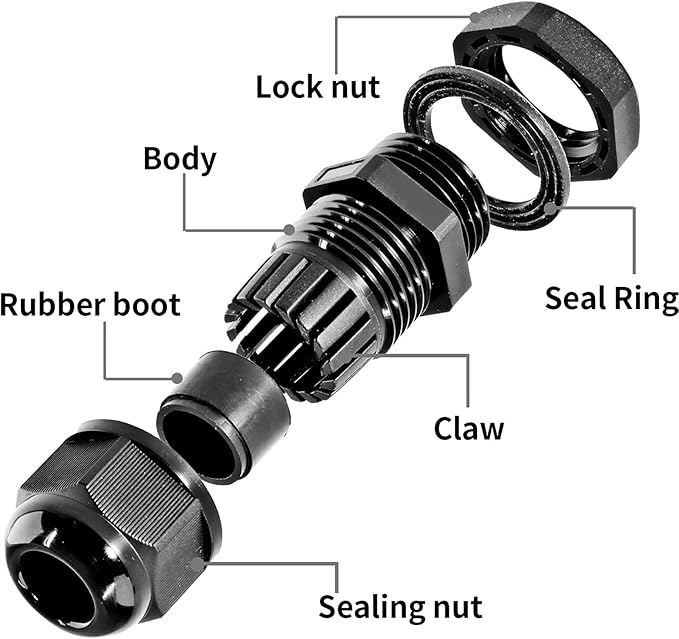 20 Pcs 3/8" NPT Nylon Cable Glands, IP68 Waterproof Adjustable Cord Grip Cable Connector Strain Relief Wire Protectors for 5-9mm Cable Diameter, Black