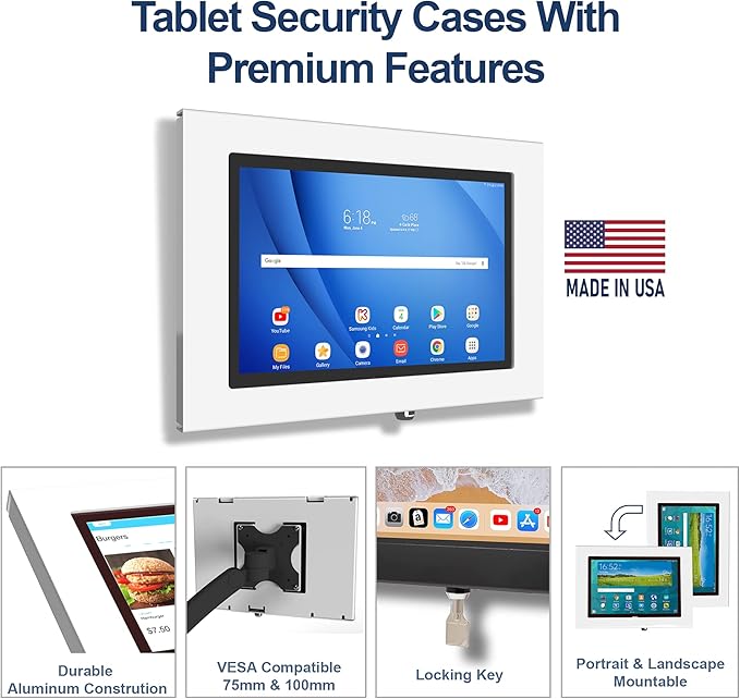 TABcare Locking Anti-Theft Metal Case for Samsung Galaxy TAB A 9.7" Tablet for Kiosk, POS, Store, Show Display, Time Clock (TAB A 9.7, White)