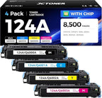124A Toner Cartridge Set 4-Pack High Yield Replacement for 124A Q6000A Q6001A Q6002A Q6003A Compatible with Color Laserjet MFP CM1015 CM1017 1600 2600n 2605 2605dn 2605dtn Printer Ink Black Copy