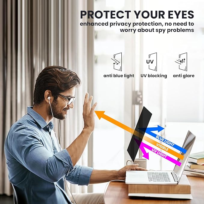 HD Laptop Privacy Screen 14 inch, Upgraded Laptop Privacy Screen for 16:9 Widescreen Removable Anti Glare Cover and Blue Light UV-Blocking Filter