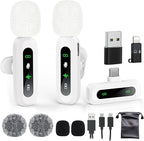 USB C Lavalier Microphone Wireless Mini Mic for Type-C Android Phone/Tablet/PC Video Recording Clip-on Mics with Rotatable Clip&Denoise Recording, Ideal for Vlog Tiktok YouTube Content Creator, White