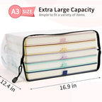 Umriox Extra Large Waterproof Zipper Pouches - 16.9x12.4 in, Black, 12 Pack for Office Supplies, Puzzles, Board Games & Cross Stitch Projects
