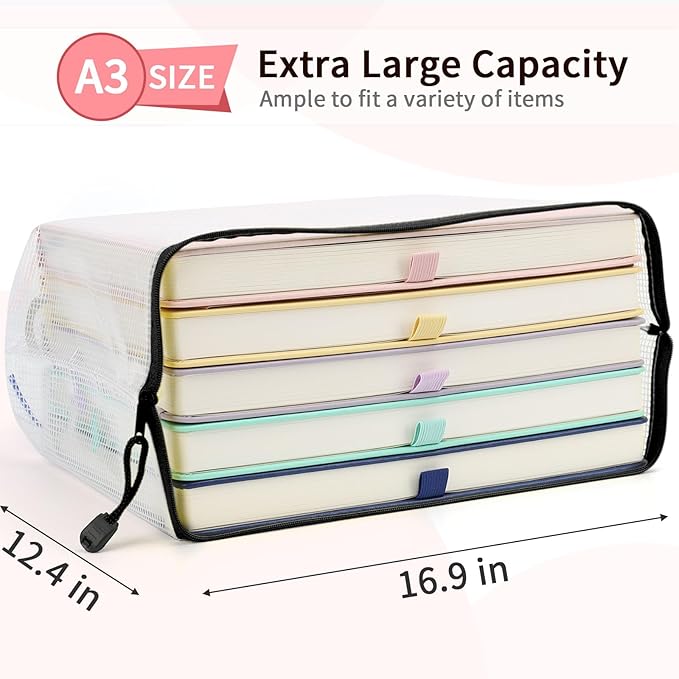 Umriox Extra Large Waterproof Zipper Pouches - 16.9x12.4 in, Black, 12 Pack for Office Supplies, Puzzles, Board Games & Cross Stitch Projects