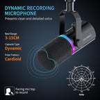 FEELWORLD PM1 XLR USB Dynamic Microphone with Desktop Stand Gifts for Podcast Recording PC Computer Gaming Live Streaming Vocal Voice-Over, Studio Metal Mic, RGB Light, Mute Button, Headphones Jack