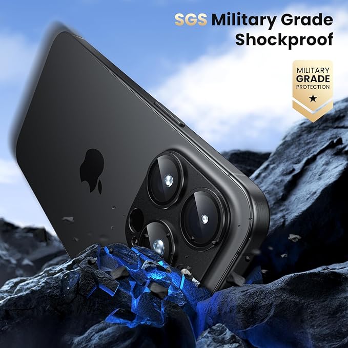 WSKEN for iPhone 16 Pro/iPhone 16 Pro Max Camera Lens Protector, [Military Grade Shatterproof] [Strong Adsorption] Metal Aluminum Alloy Tempered Glass Camera Screen Protector, Black Titanium