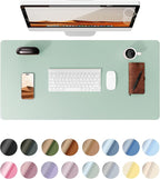 YSAGi Leather Desk Protector, Office Mat, Large Mouse Mat, Non-Slip PU Leather Blotter, Laptop Desk Pad, Waterproof Writing Pad for Office and Home (Pale Green, 35.4" x 17")