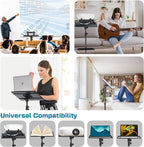 Lusweimi Projector Tripod Stand, 50” Laptop Stand with 2 Shelves for Projector, iPad, DJ Equipment, Portable Adjustable Floor Stand with Gooseneck Phone Holder for Office, Home, Stage or Studio