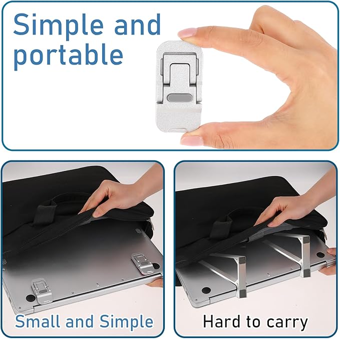 Bewudy 2 Pcs Portable Keyboard Riser With Dual Tilt Angle Adjustment, Foldable Laptop Stand, Mini Computer Stand for Desk, Self-Adhesive Feet for Most Keyboards (Silver)