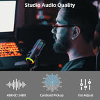 Wireles USB Condenser Microphone for PC Laptop - Studio Sound Gaming Mic for Podcast Streaming Asmr YouTube with Volume Control, Reverb Mode