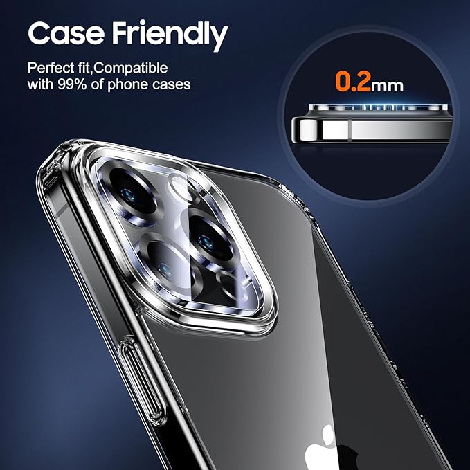 UniqueMe for 3 Pack iPhone 16 Pro/iPhone 16 Pro Max Camera Lens Protector - [Drop Protection] [Case Friendly] 9H Tempered Glass Camera Cover Screen [Update New Version] - Matte Black