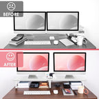 Dual-Monitor-Riser-Stand-For-Desk, Large Monitor Stand Riser For 2 Monitors With Adjustable Length Angle, Double Computer Riser For Desktop Organizer, Monitor Shelf Riser