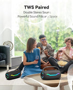 Portable Bluetooth Speaker with Light, Loud Sound and Deep Bass, IPX6 Waterproof, Up to 18H Playtime, TWS Pairing, Support Bluetooth/AUX/USB/TF Card for Home, Party, Outdoor and Travel (Black)