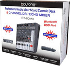 Boytone Dj Mixers 8 Channel Audio Mixer Sound Board with Bluetooth, USB MP3 Port Player with 48V Phantom Power Sounds Mixer with 16 Bit FX Effect, BT-80MX