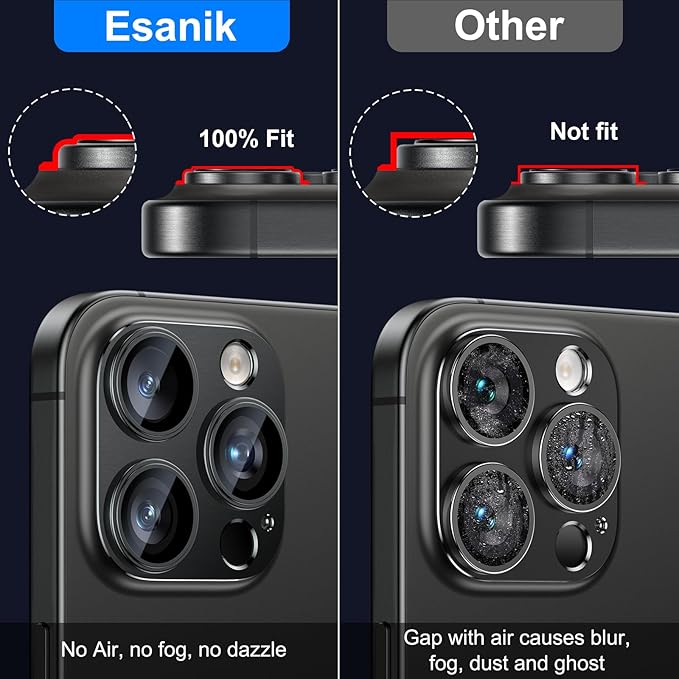 Esanik Upgrade 2 Pack for iPhone 15 Pro/iPhone 15 Pro Max Camera Lens Protector, Aluminum Alloy Metal matte Case Tempered Glass Camera Screen Cover, Scratch Resistant Case Friendly (Black)