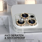 Choiche Compatible for iPhone 16 Pro/iPhone 16 Pro Max Camera Lens Protector Bling, 9H Tempered Glass Camera Cover Screen Protector Metal Ring Decoration Accessories (Glitter-Gold)
