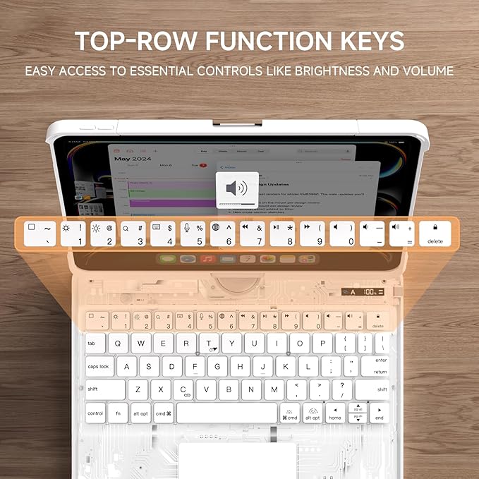 Transparent Case with Keyboard iPad Air (M3/M2,2025/2024) 11 Inch,Compatible 10.9" iPad Air 5th/4th & 11" iPad Pro 4/3/2/1,7-Color Backlit,Wireless Keyboard, 360°Rotating,with trackpad,White