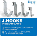 ICC Beam Clamp J Hook 3/4” Without Retainer Clip - Galvanized Steel Cable Management Hooks for Hanging Cable to Beams - Rust-Resistant, EIA and TIA Compliant - 3/4 Inch 25 Pack