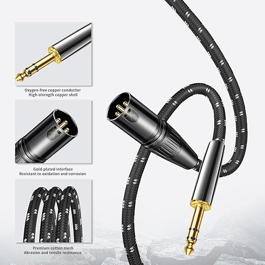 Kumiho XLR Male to 1/4 Inch 6.35mm TRS Stereo Cable Hi-Fi Balanced Bi-Shielded Interconnect Patch Cables for Microphones, Amplifiers, Mixers, Speakers 15FT