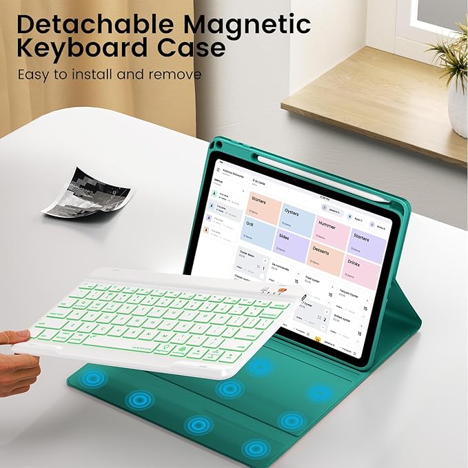OYEEICE Keyboard Case for iPad Pro 12.9 inch (6th, 5th, 4th Gen) & New Air 13 inch M2, 7 Color Backlit Detachable Wireless Keyboard, Auto Sleep/Wake Cover with Pencil Holder (2022 2021 2020) - Teal