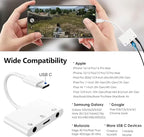 USB-C to Microphone & 3.5mm Audio Adapter with PD Fast Charging for Live-Streaming, 3-in-1 Aux to USB C Audio & MIC Splitter Compatible with iPhone 15/16, iPad Pro, Galaxy S25Ultra, and More