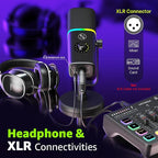 IXTECH Gaming USB Microphone for PC, Noise Cancellation Condenser Mic for Podcasts and Video Streaming with Tripod Stand, Pop Filter, Shock Mount, Gain Control, RGB Lights, Quiet Mute Button (Black)