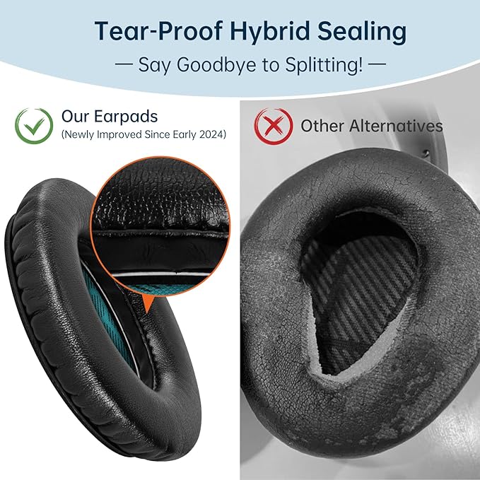 Aurivor Replacement Ear-Pads for Bose QuietComfort QC 35 (ii) 25 15 2 Headphones, Tear-Proof Cushion for QC35 (ii) QC25 QC15 QC2 SoundTrue/SoundLink AE2/AE2i/AE2w Around-Ear Headphones (Black)
