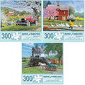 Bits and Pieces – Value Set of Three 300 Piece Jigsaw Puzzles for Adults – Old Country Farm Town Jigsaw Puzzles by Artist John Sloane, Completed Puzzle Size: 16" x 20"