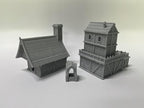 Medieval Miniature Building Terrain Set Compatible with Tabletop RPG War Games, Dioramas Building Set, Paintable, Gift for Tabletop Hobby Enthusiasts by HAUTICO (18mm Scale)