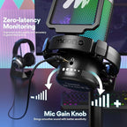 MAONO USB Gaming Microphone for PC, Noise Cancellation Condenser Mic with RGB Lights, Mute, Gain for Streaming, Recording, Podcast, Chat, Twitch, YouTube, Discord, Computer, PS5, PS4, GamerWave