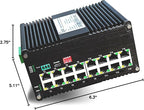 Industrial L2+ Managed 16 Port PoE Ethernet Switch, Gigabit Networking Switch with IPv4/IPv6 Management and DIP Switch, Supporting Din-Rail