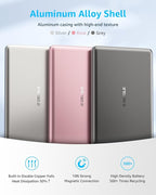“Air” Power Bank for MagSafe 5000mAh, Ultra Slim Magnetic Wireless Portable Battery Charger Case with USB-C Cable, Compatible with iPhone 17/16/15/14/13/12 Series Only (Sliver)
