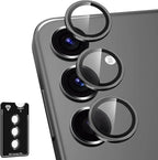 for Samsung Galaxy S25 Camera Lens Protector, Individual Metal Ring Tempered Glass Lens Cover, [Strong Adsorption] Scratch Resistant Ultra-Thin HD Clear Lens Cover, 1 Set-Black